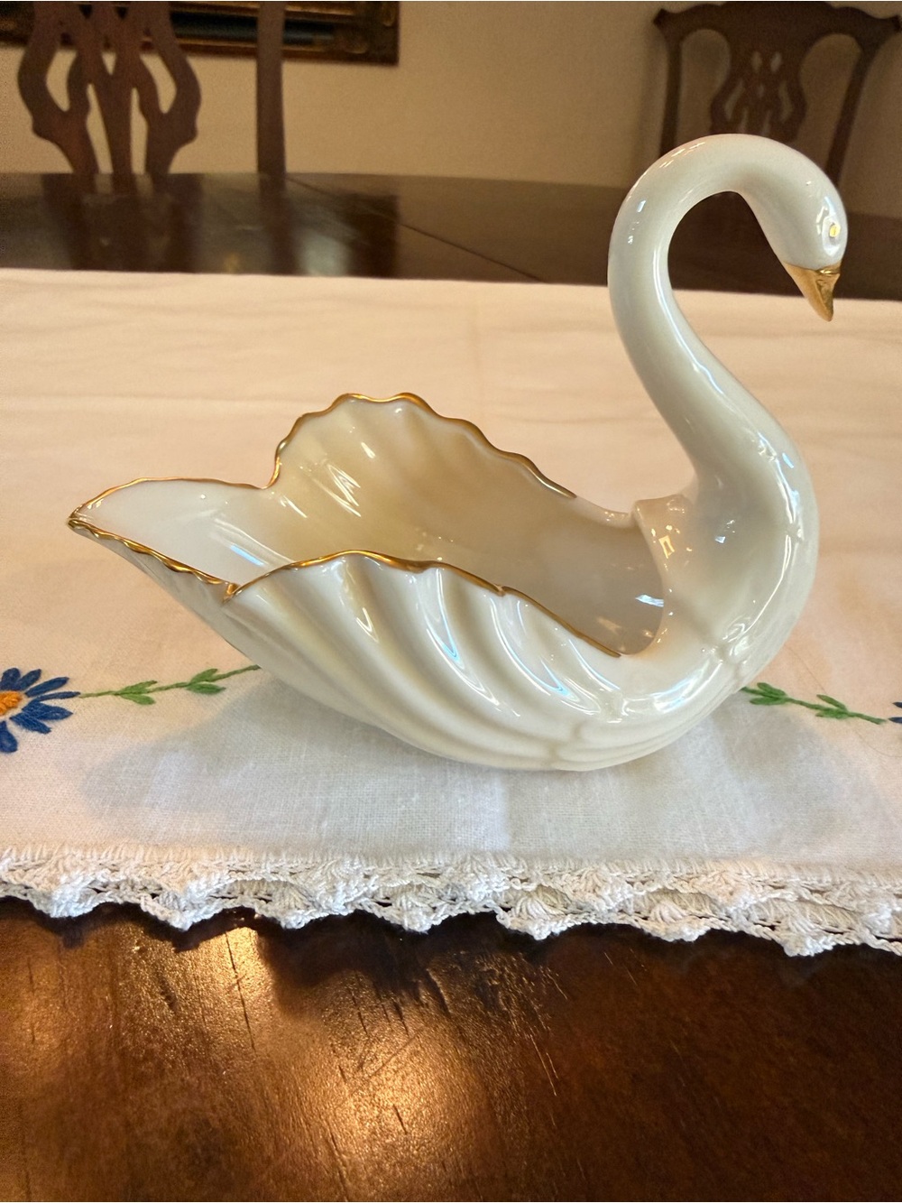 Vintage Lenox Swan Trinket Dish Porcelain 24K Gold Trim Made In USA - Picture 7 of 7